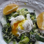 Poached Egg Atop Leeks Float in Cream
